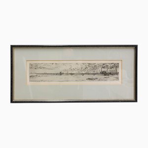 Industrial Landscape with Railway Bridge, Germany, Late 19th Century, Engraving, Framed-RIU-1112885