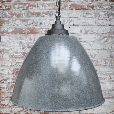 Industrial Light Grey Enamel and Cast Iron Pendant Lamp-BLS-740611