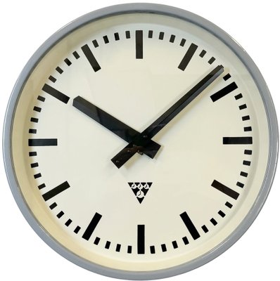 Industrial Light Grey Factory Wall Clock from Pragotron, 1960s-CGF-1767545