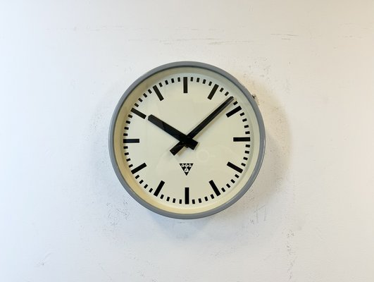 Industrial Light Grey Factory Wall Clock from Pragotron, 1960s-CGF-1767545