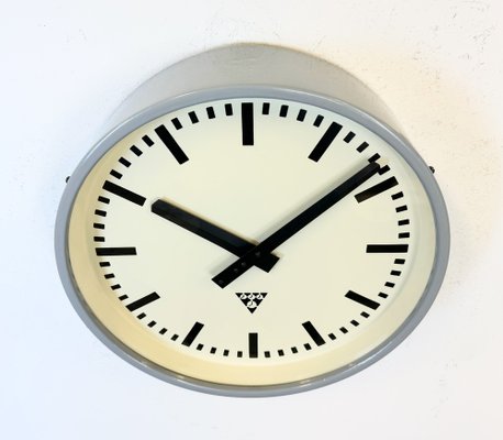 Industrial Light Grey Factory Wall Clock from Pragotron, 1960s-CGF-1767545