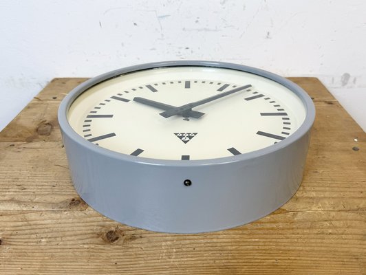 Industrial Light Grey Factory Wall Clock from Pragotron, 1960s-CGF-1767545