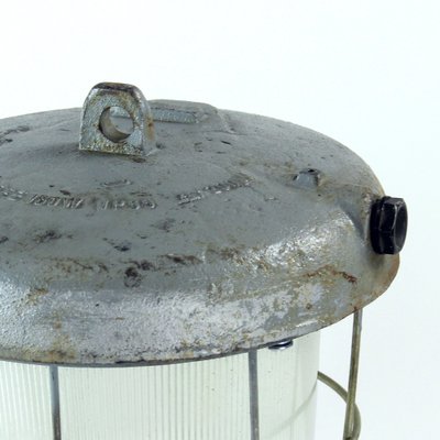 Industrial Metal and Glass Ceiling Lamp, 1950s-UL-569778