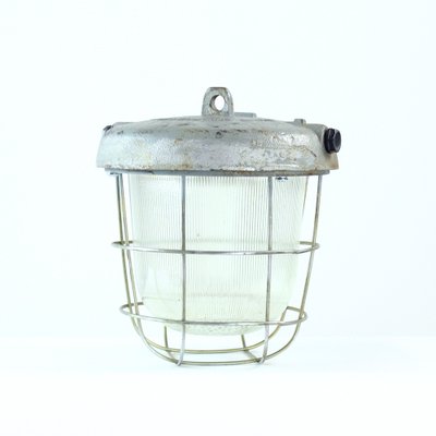 Industrial Metal and Glass Ceiling Lamp, 1950s-UL-569778