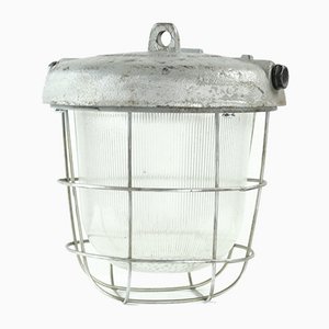 Industrial Metal and Glass Ceiling Lamp, 1950s-UL-569778