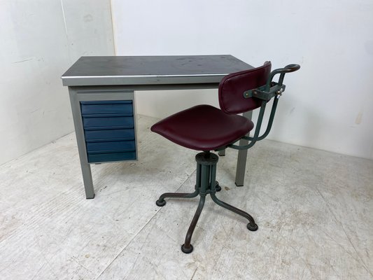 Industrial Metal & Linoleum Desk from Gispen, 1950s-DE-842719