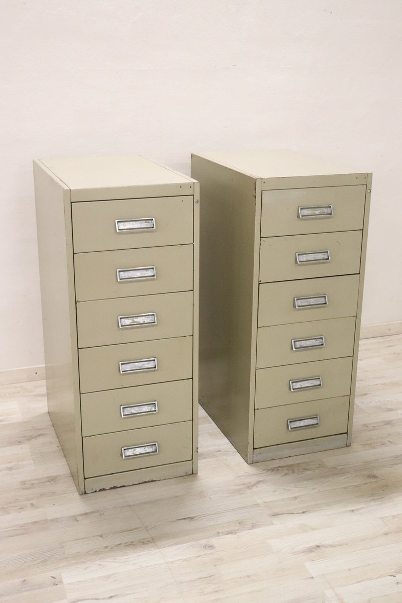 Industrial Metal Multi Drawers, 1970s, Set of 2