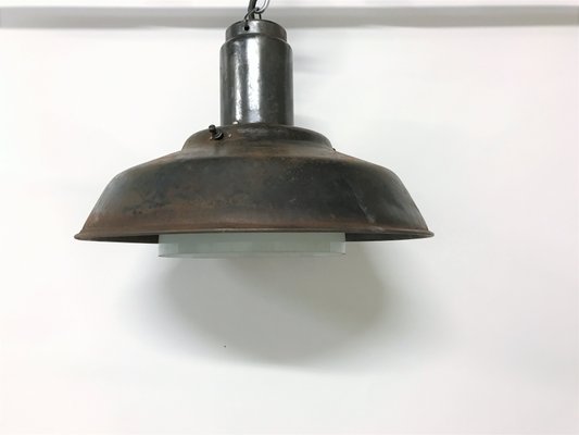 Industrial Metal & Opaline Glass Pendant Lamp, 1960s-IRH-655690