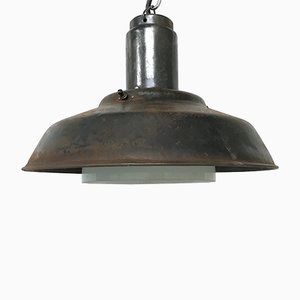 Industrial Metal & Opaline Glass Pendant Lamp, 1960s-IRH-655690