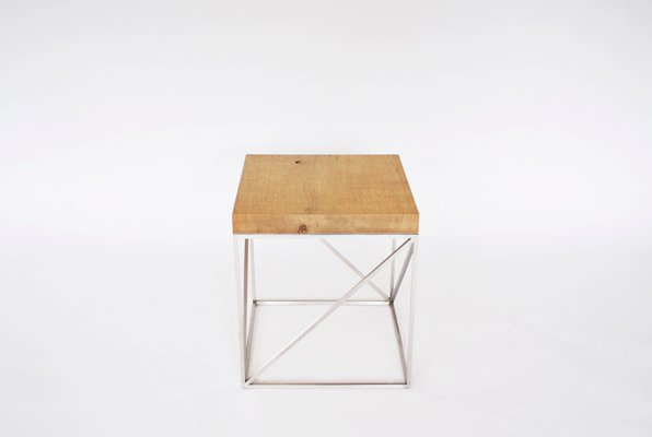 Industrial Minimal Solid Oak Wood and Stainless Steel Coffee Table from Crackstudio, 2009-RTX-1003752