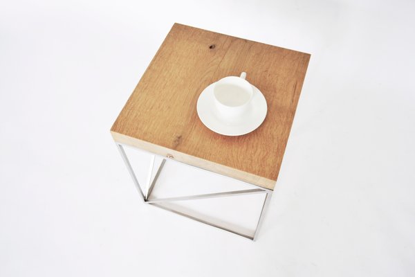 Industrial Minimal Solid Oak Wood and Stainless Steel Coffee Table from Crackstudio, 2009-RTX-1003752