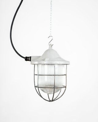 Industrial Pendant Lamp in Glass and Cast Iron, Poland, 1950s-DIP-1748751