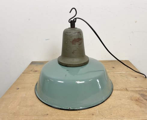 Industrial Petrol Enamel Factory Ceiling Lamp with Cast Iron Top, 1960s-CGF-1369103