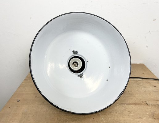 Industrial Petrol Enamel Factory Ceiling Lamp with Cast Iron Top, 1960s-CGF-1369103