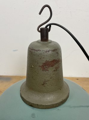 Industrial Petrol Enamel Factory Ceiling Lamp with Cast Iron Top, 1960s-CGF-1369103