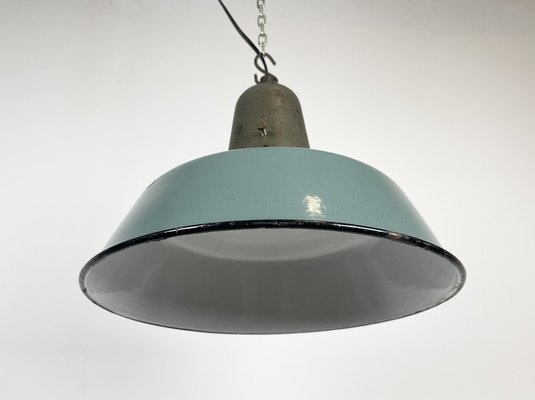 Industrial Petrol Enamel Factory Ceiling Lamp with Cast Iron Top, 1960s-CGF-1369103