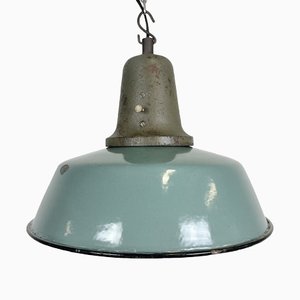 Industrial Petrol Enamel Factory Ceiling Lamp with Cast Iron Top, 1960s-CGF-1369103