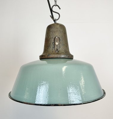 Industrial Petrol Enamel Factory Lamp with Cast Iron Top, 1960s-CGF-1404719