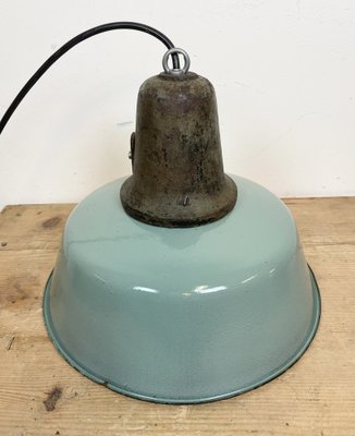 Industrial Petrol Enamel Factory Lamp with Cast Iron Top, 1960s-CGF-1404719