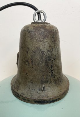 Industrial Petrol Enamel Factory Lamp with Cast Iron Top, 1960s-CGF-1404719