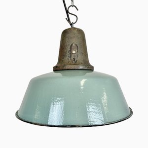 Industrial Petrol Enamel Factory Lamp with Cast Iron Top, 1960s-CGF-1404719