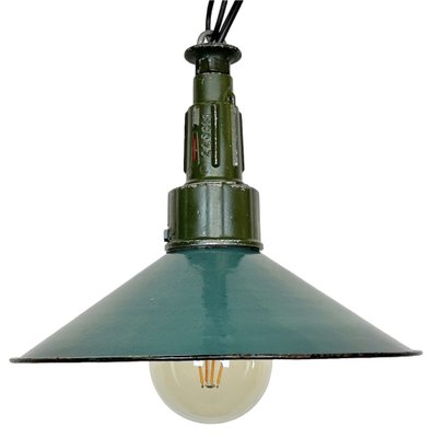 Industrial Petrol Enamel Military Pendant Lamp with Cast Aluminium Top, 1960s-CGF-1703551