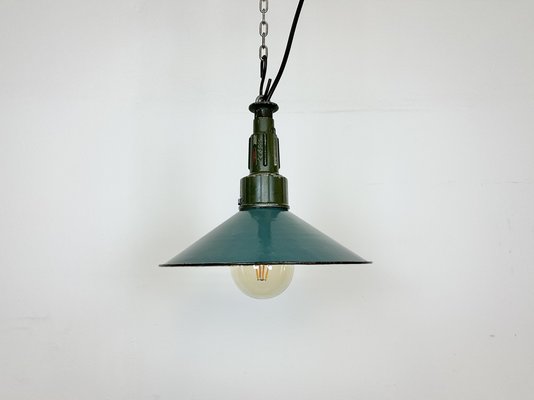 Industrial Petrol Enamel Military Pendant Lamp with Cast Aluminium Top, 1960s-CGF-1703551