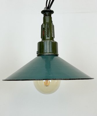 Industrial Petrol Enamel Military Pendant Lamp with Cast Aluminium Top, 1960s-CGF-1703551