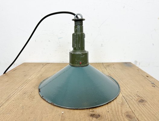 Industrial Petrol Enamel Military Pendant Lamp with Cast Aluminium Top, 1960s-CGF-1703551