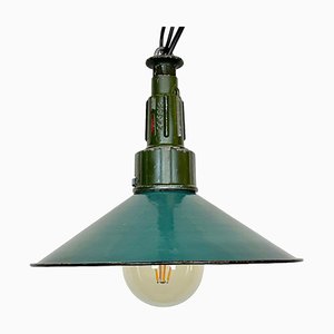 Industrial Petrol Enamel Military Pendant Lamp with Cast Aluminium Top, 1960s-CGF-1703551