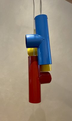 Industrial Pop Art Suspension Light with 3 Colored Sheets in Sheet Metal, Italy, 1970s-PYA-1789419