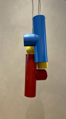 Industrial Pop Art Suspension Light with 3 Colored Sheets in Sheet Metal, Italy, 1970s-PYA-1789419