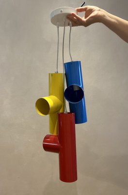 Industrial Pop Art Suspension Light with 3 Colored Sheets in Sheet Metal, Italy, 1970s-PYA-1789419