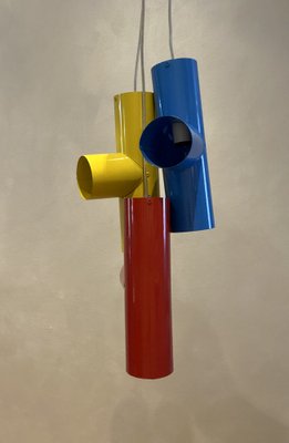 Industrial Pop Art Suspension Light with 3 Colored Sheets in Sheet Metal, Italy, 1970s-PYA-1789419