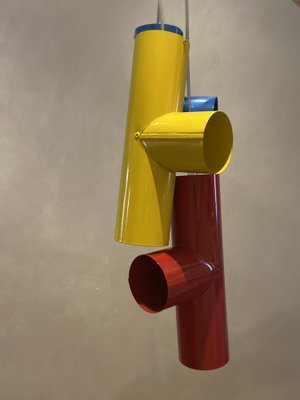 Industrial Pop Art Suspension Light with 3 Colored Sheets in Sheet Metal, Italy, 1970s-PYA-1789419