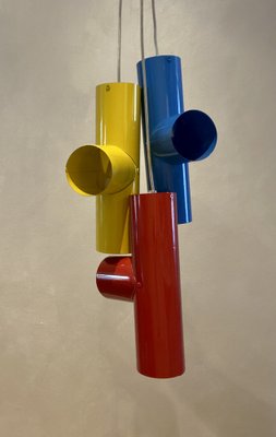 Industrial Pop Art Suspension Light with 3 Colored Sheets in Sheet Metal, Italy, 1970s-PYA-1789419