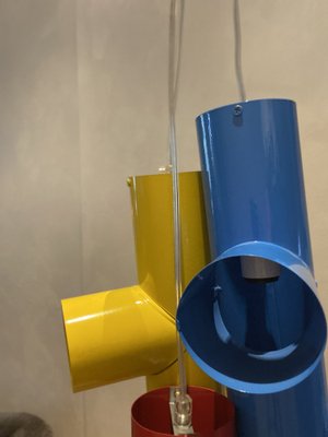 Industrial Pop Art Suspension Light with 3 Colored Sheets in Sheet Metal, Italy, 1970s-PYA-1789419