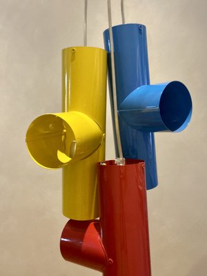 Industrial Pop Art Suspension Light with 3 Colored Sheets in Sheet Metal, Italy, 1970s-PYA-1789419