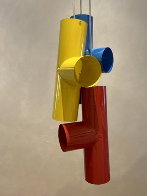 Industrial Pop Art Suspension Light with 3 Colored Sheets in Sheet Metal, Italy, 1970s-PYA-1789419