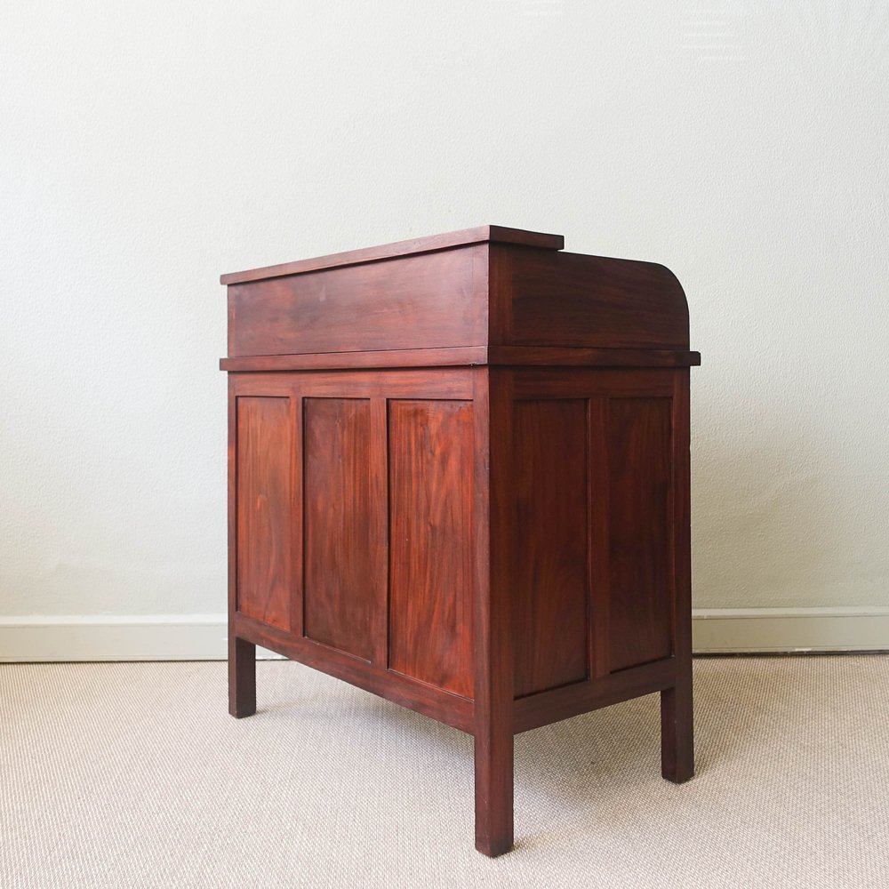 Industrial Portuguese Oak Wood Tambour Door Desk, 1940s