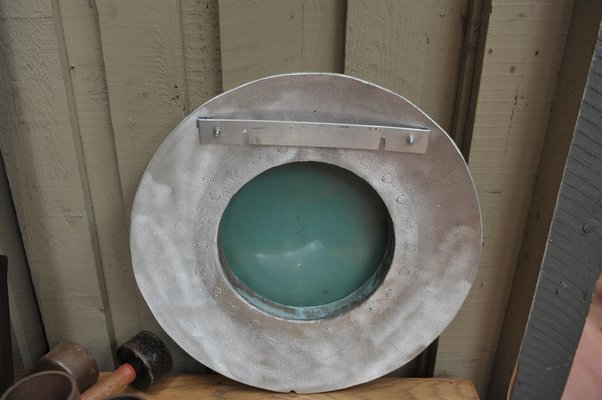 Industrial Riveted Bronze and Aluminum Porthole Mirror, 1920s-NEN-2043217