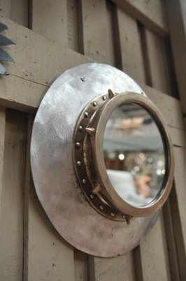 Industrial Riveted Bronze and Aluminum Porthole Mirror, 1920s-NEN-2043217