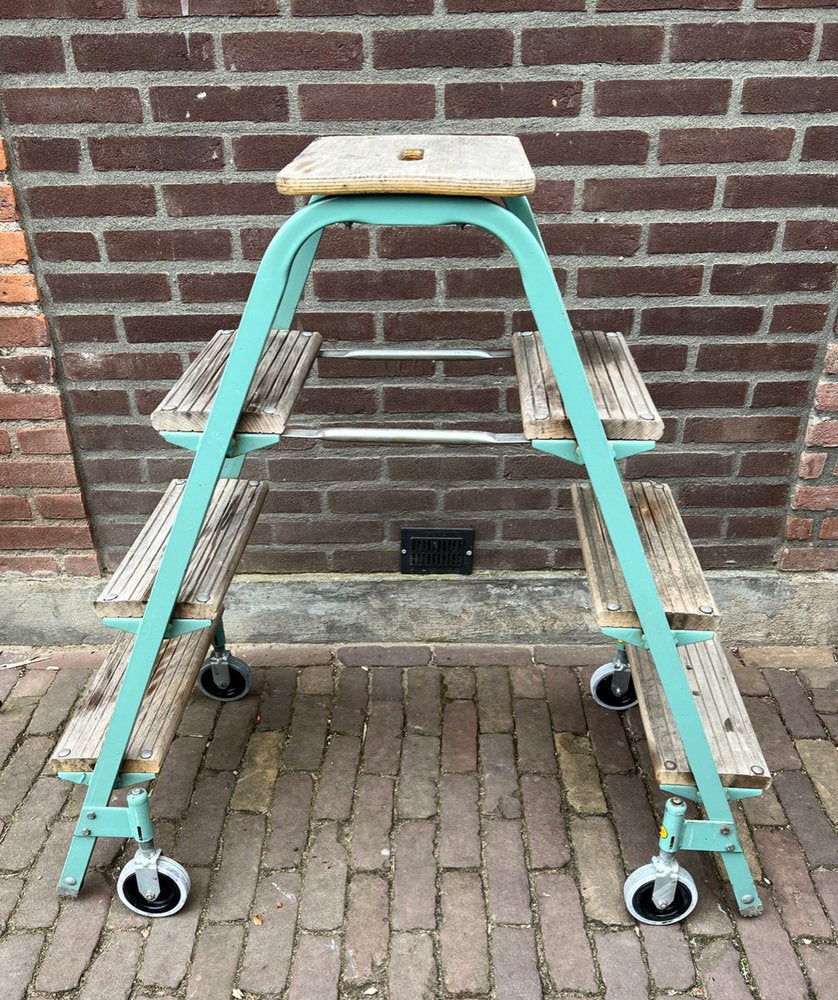 Industrial Rolling Step Ladder Stool, 1970s