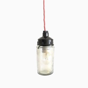 Industrial Russian Black Bakelite and Frosted Glass Mason Jar Hanging Lamp, 1991-SCS-1049452