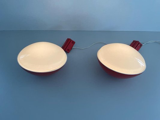 Industrial Sconces in Milk Glass and Orange Metal by Candle for Fontana Arte, Italy, 1974, Set of 2-RDS-1721383