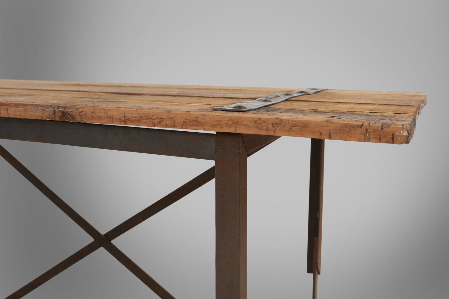 Industrial Side Table with Metal Frame and Wooden Top and Removable Platform, Belgium, 1920s