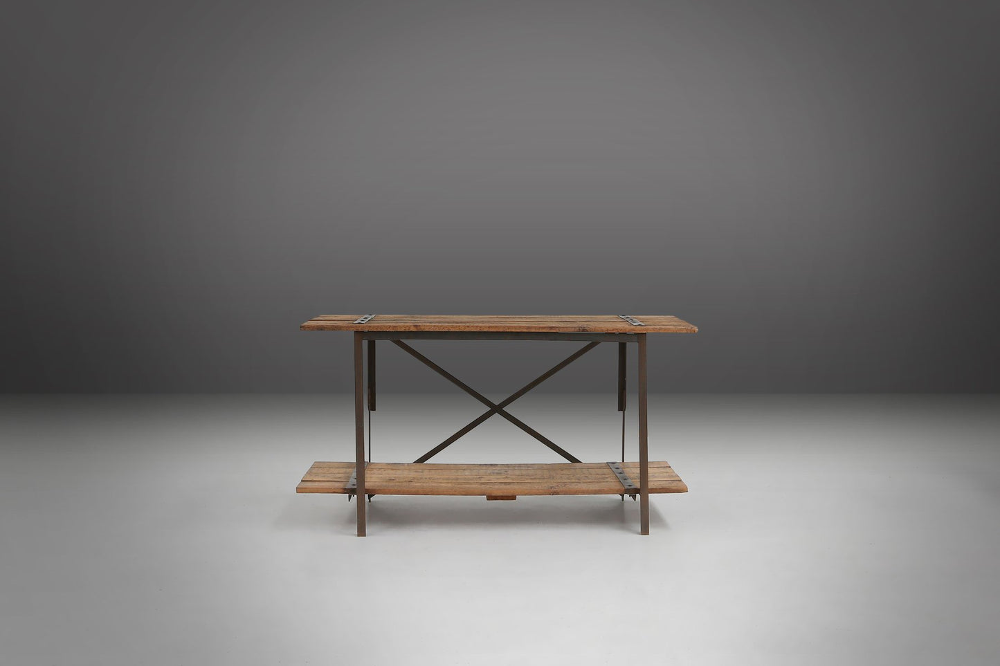 Industrial Side Table with Metal Frame and Wooden Top and Removable Platform, Belgium, 1920s