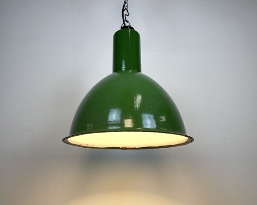 Industrial Soviet Green Enamel Pendant Lamp, 1960s-CGF-1404631