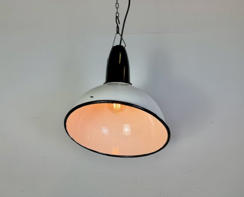 Industrial Soviet White Enamel Pendant Lamp, 1960s-CGF-1815238