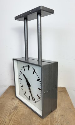 Industrial Square Double Sided Factory Ceiling Clock from Pragotron, 1970s-CGF-2043828